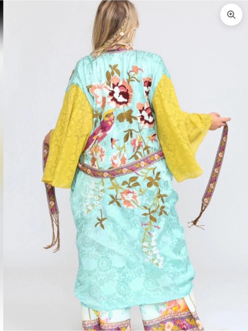 NWT Aratta My Beauty Silent journey  Floral embroidered Satin Kimono reversable